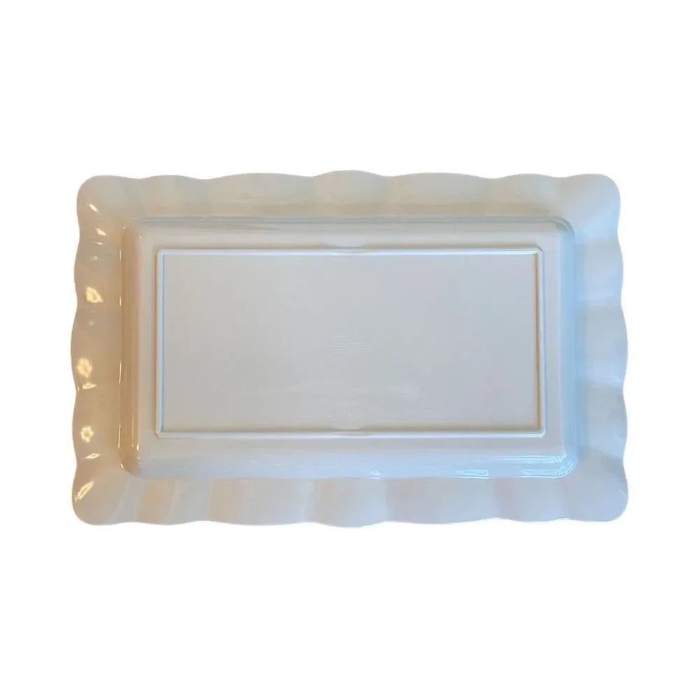 Shabby Chic Fluted Edge Gingham Border Hello Fall Melamine Serving Tray NWT